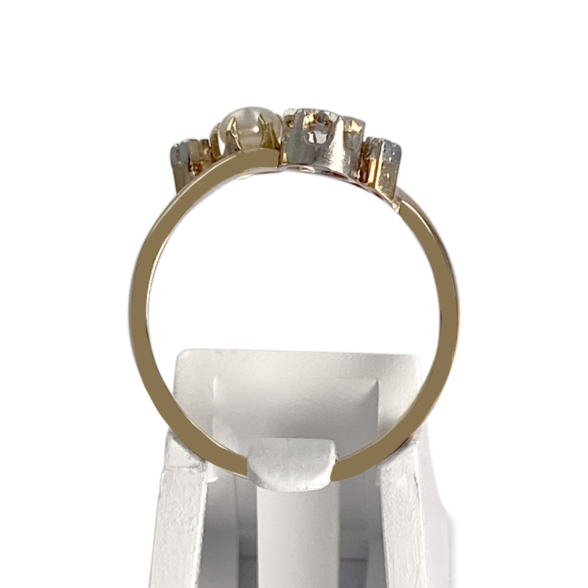 Bague d'occasion or 750 jaune platine perle de culture diamants - vue 3
