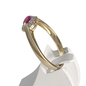 Tweedehands gouden ring 750 2 tonen robijn diamant