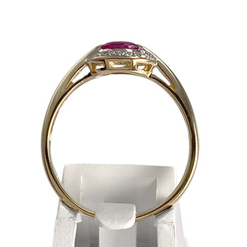 Tweedehands gouden ring 750 2 tonen robijn diamant