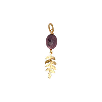 Pendentif d'occasion or 750 jaune motif feuille rhodonite