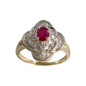 Bague d'occasion or 750 2 tons rubis diamants