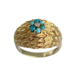 Bague d'occasion or 750 jaune turquoises diamant - vue 1