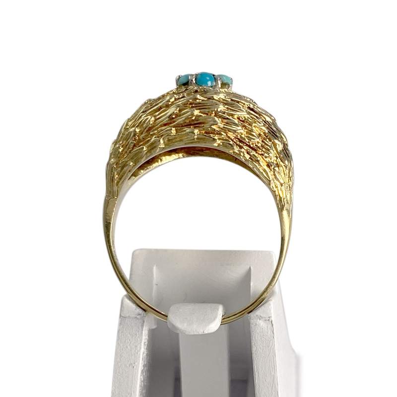 Bague d'occasion or 750 jaune turquoises diamant - vue 3