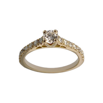 Tweedehands gouden ring 750 gele diamanten