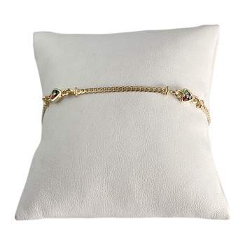 Bracelet d'occasion or 750 jaune coeur maille anglaise rubis saphir émeraude