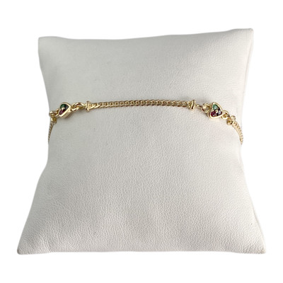 Bracelet d'occasion or 750 jaune coeur maille anglaise rubis saphir émeraude - vue 1