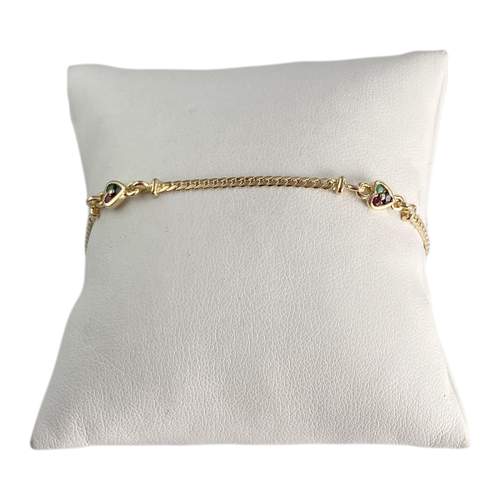 Bracelet d'occasion or 750 jaune coeur maille anglaise rubis saphir émeraude