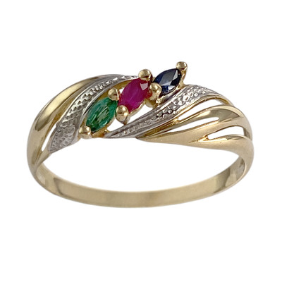 Bague d'occasion or 750 2 tons rubis saphir émeraude