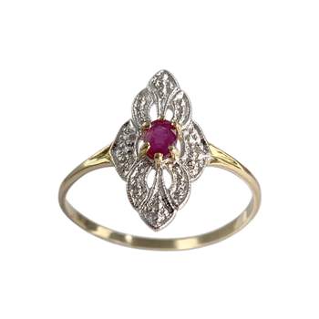 Bague d'occasion 2 ors 750 marquise diamants rubis