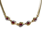 Collier d'occasion or 750 2 tons maille anglaise rubis diamant - vue 1