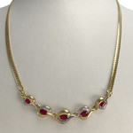 Collier d'occasion or 750 2 tons maille anglaise rubis diamant - vue 2