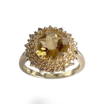 Bague d'occasion or 750 jaune diamants citrine