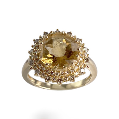 Bague d'occasion or 750 jaune diamants citrine