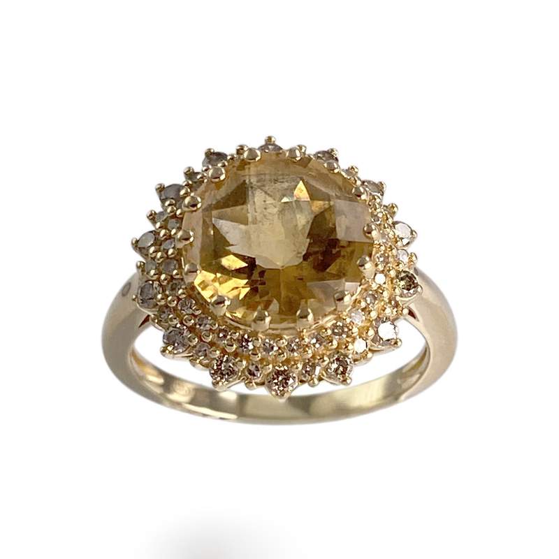 Bague d'occasion or 750 jaune diamants citrine - vue 1