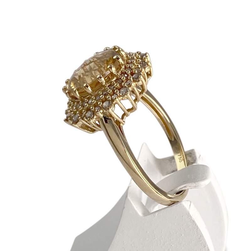 Bague d'occasion or 750 jaune diamants citrine - vue 2