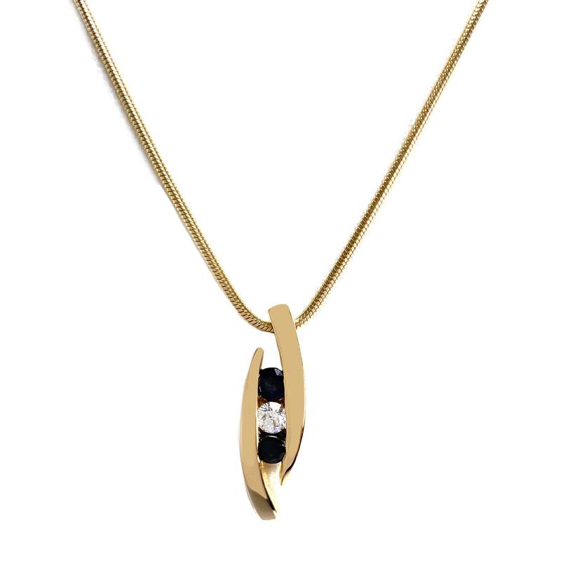 Collier d'occasion or 750 jaune maille serpent diamant saphirs - vue 1