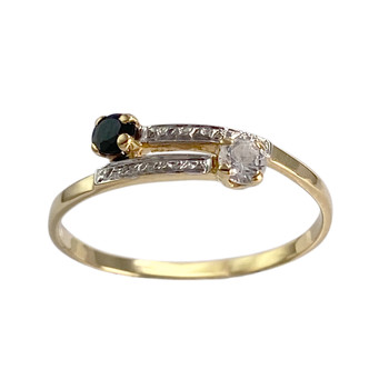Pre-owned 750 yellow gold ring with zirconia and sapphire