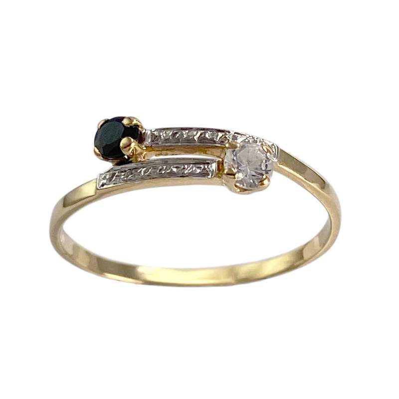 Pre-owned 750 yellow gold ring with zirconia and sapphire - view 1