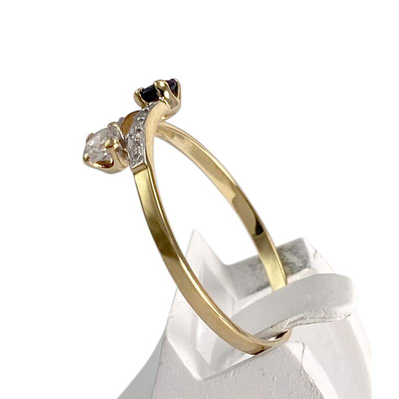 Pre-owned 750 yellow gold ring with zirconia and sapphire - view 2