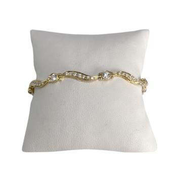 Pre-owned 750 yellow gold bracelet with decorative links and cubic zirconia stones