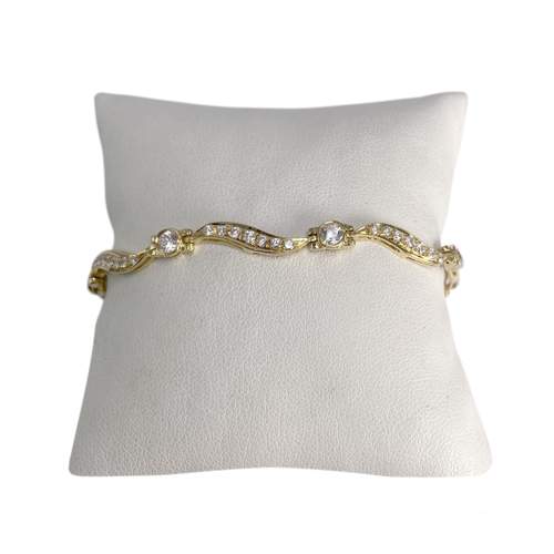 Pre-owned 750 yellow gold bracelet with decorative links and cubic zirconia stones