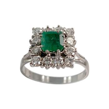 Bague d'occasion or 750 blanc émeraude diamants