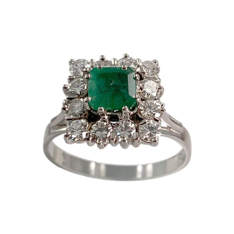 Bague d'occasion or 750 blanc émeraude diamants - vue 1