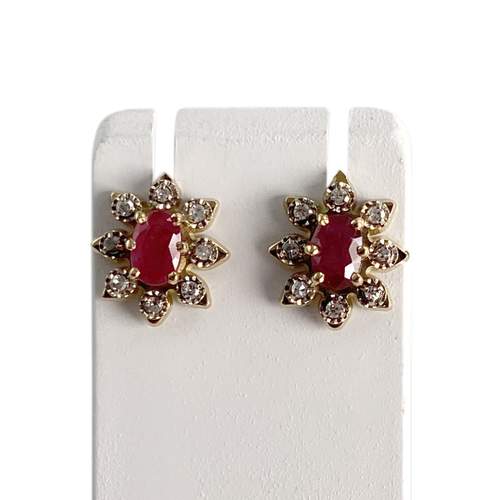 Boucles d'oreilles d'occasion or 750 2 tons rubis diamants