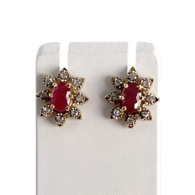 Boucles d'oreilles d'occasion or 750 2 tons rubis diamants - vue 1