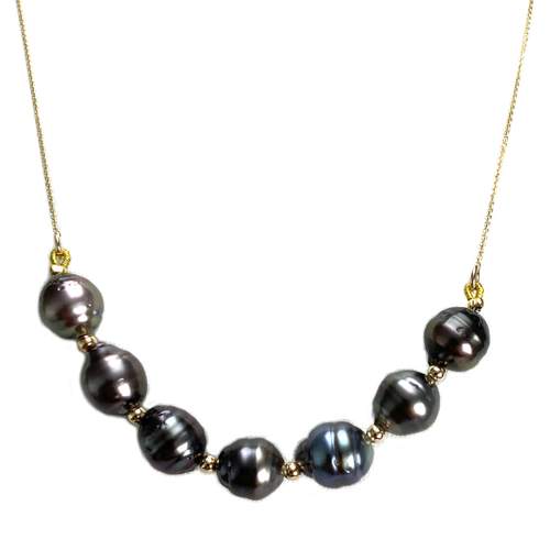 Collier d'occasion or 375 jaune maille forçat perle de tahiti 42cm