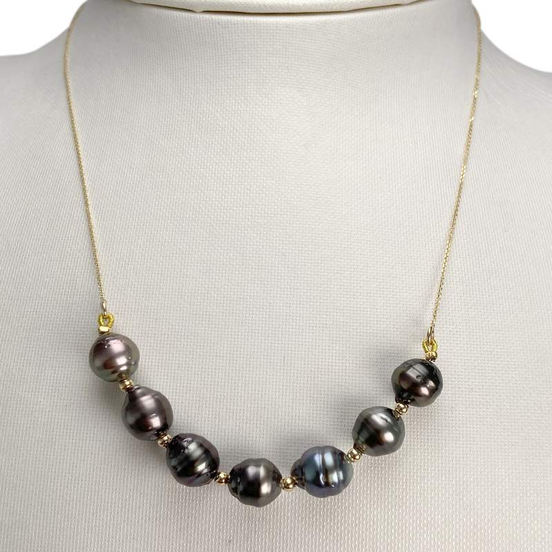Collier d'occasion or 375 jaune maille forçat perle de tahiti 42cm - vue 2
