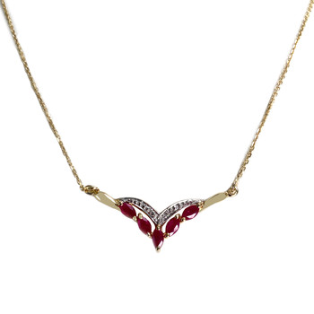Collier d'occasion or 750 2 tons maille forçat rubis diamants