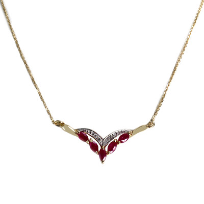 Collier d'occasion or 750 2 tons maille forçat rubis diamants