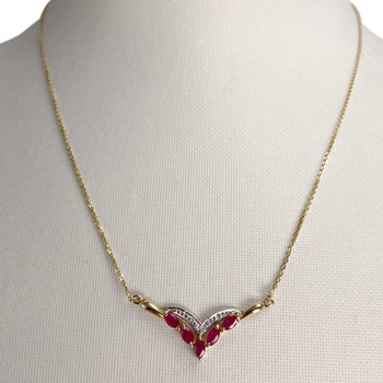 Collier d'occasion or 750 2 tons maille forçat rubis diamants