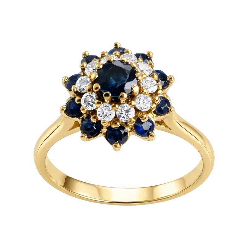 Bague d'occasion or 750 jaune diamants saphirs - vue 1