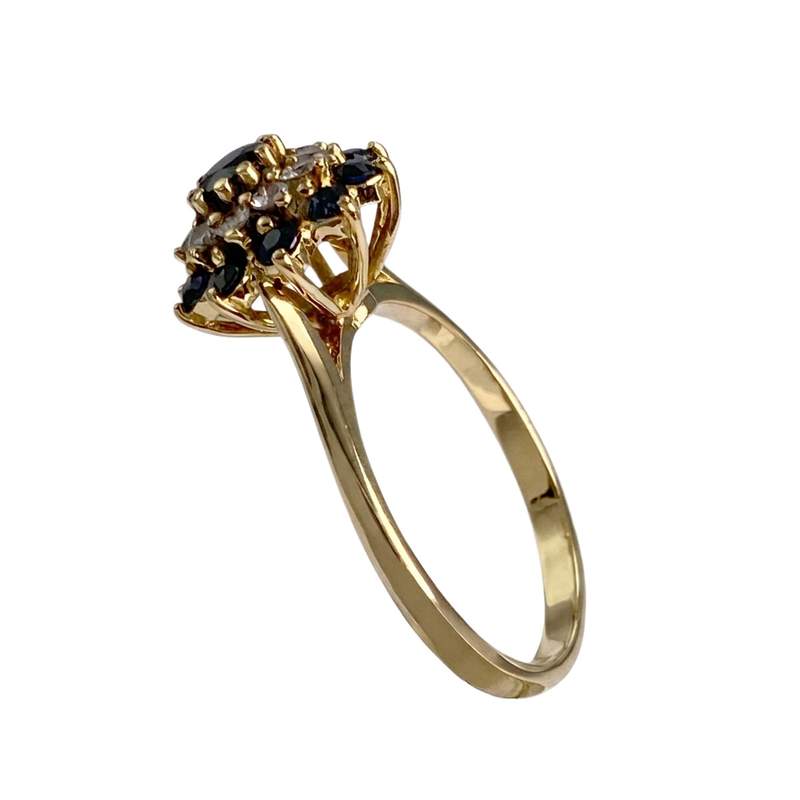 Bague d'occasion or 750 jaune diamants saphirs - vue 2