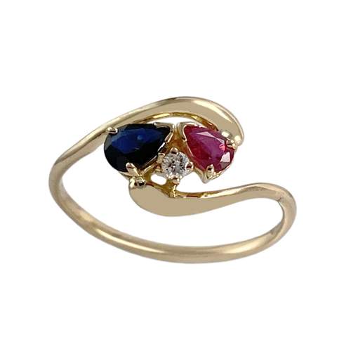 Bague d'occasion or 750 jaune diamant rubis saphir