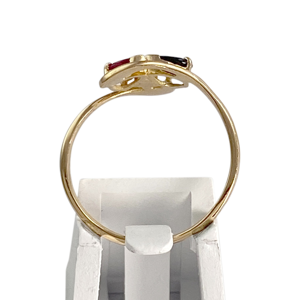 Pre-owned 750 yellow gold ring with diamonds, rubies, and sapphires - view 3