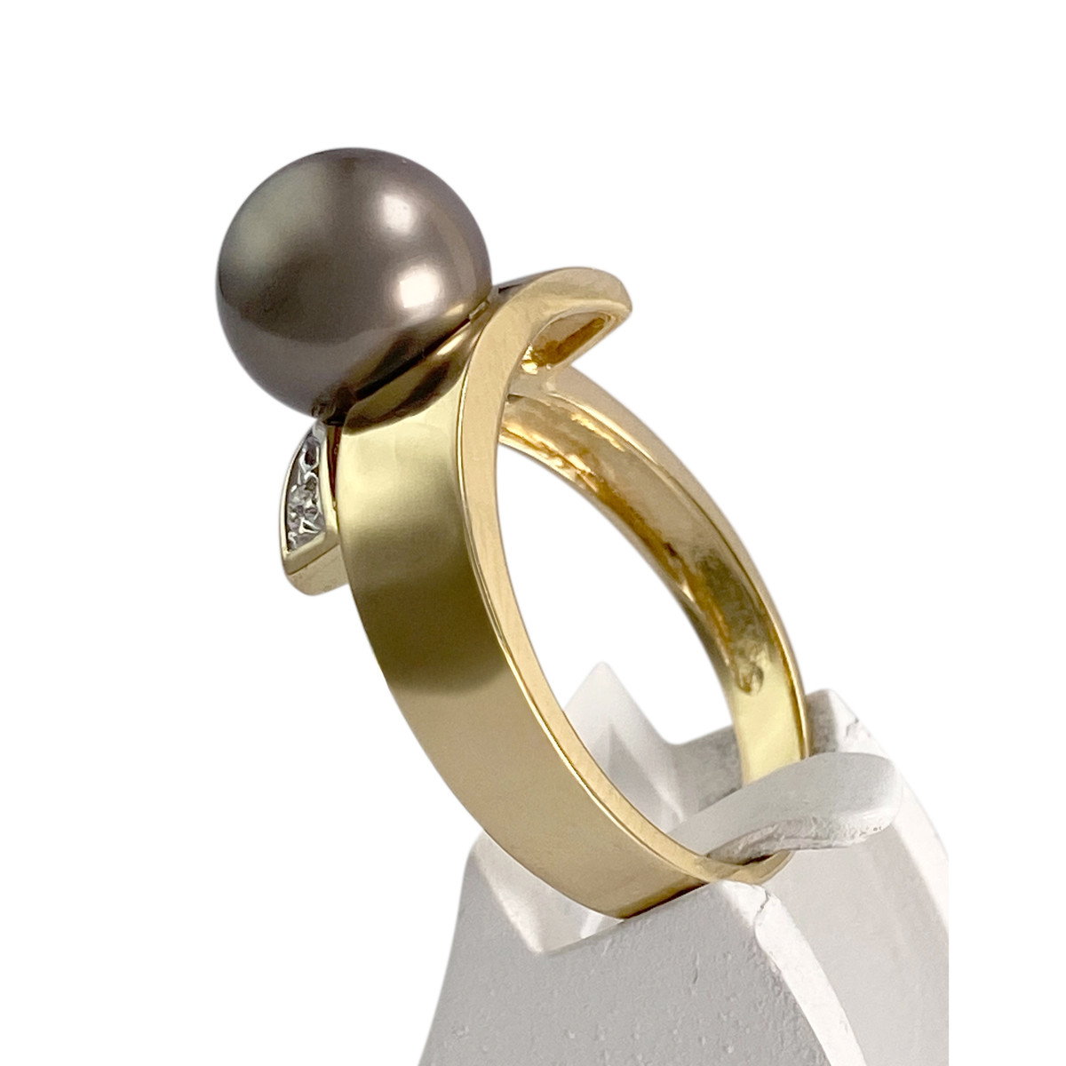 Bague d'occasion or 750 2 tons perle de Tahiti diamants - vue 2