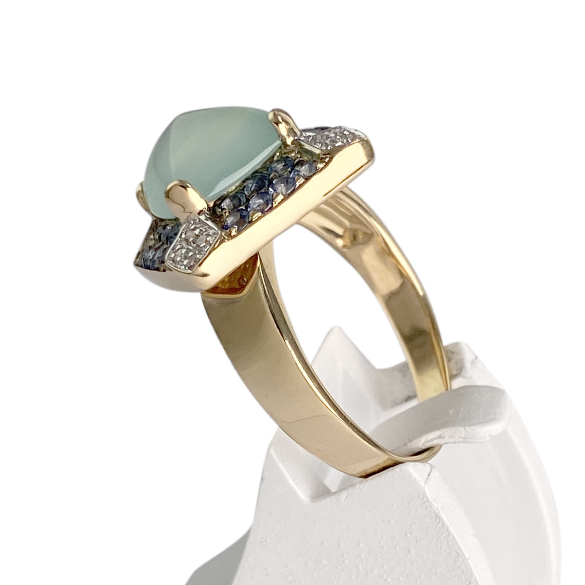 Bague d'occasion or 750 2 tons calcédoine saphirs diamants - vue 2
