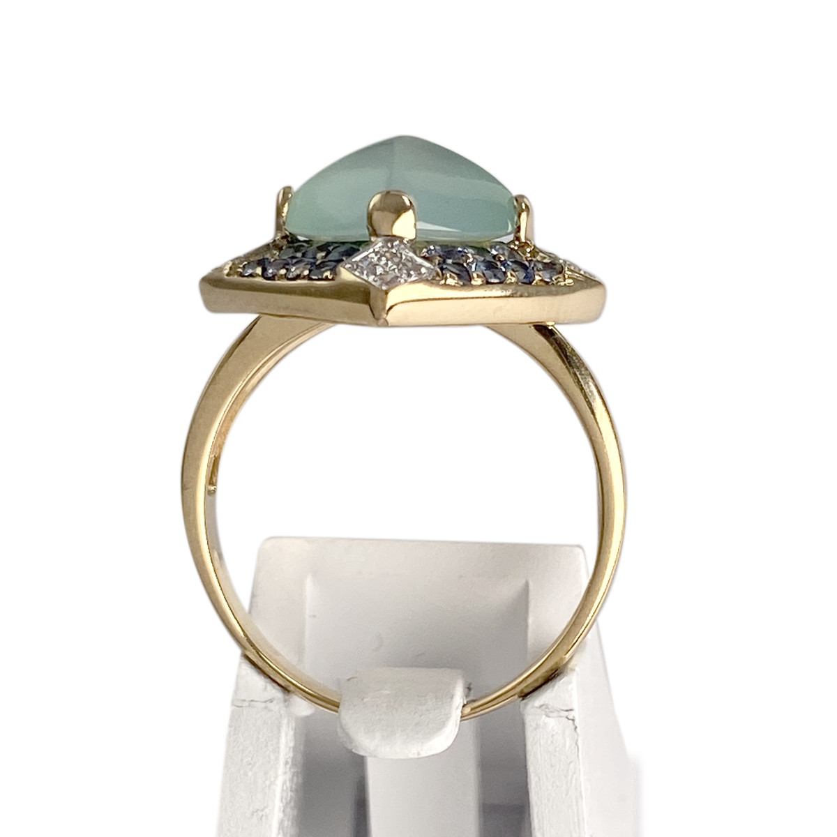Bague d'occasion or 750 2 tons calcédoine saphirs diamants - vue 3