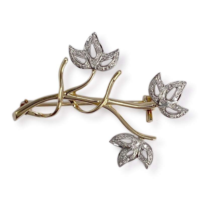Broche d'occasion 2 ors 750 fleurs diamants - vue 1