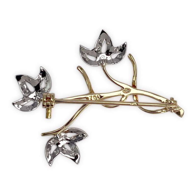 Broche d'occasion 2 ors 750 fleurs diamants - vue 2