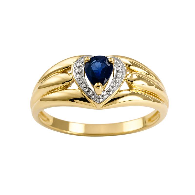 Tweekleurige tweedehands ring van 750 goud met saffierhart - afbeelding 1