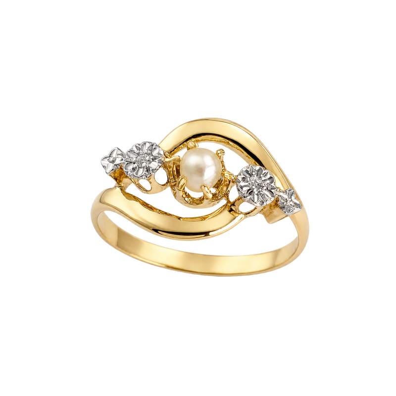 Bague d'occasion or 750 2 tons perle fine diamants - vue 1