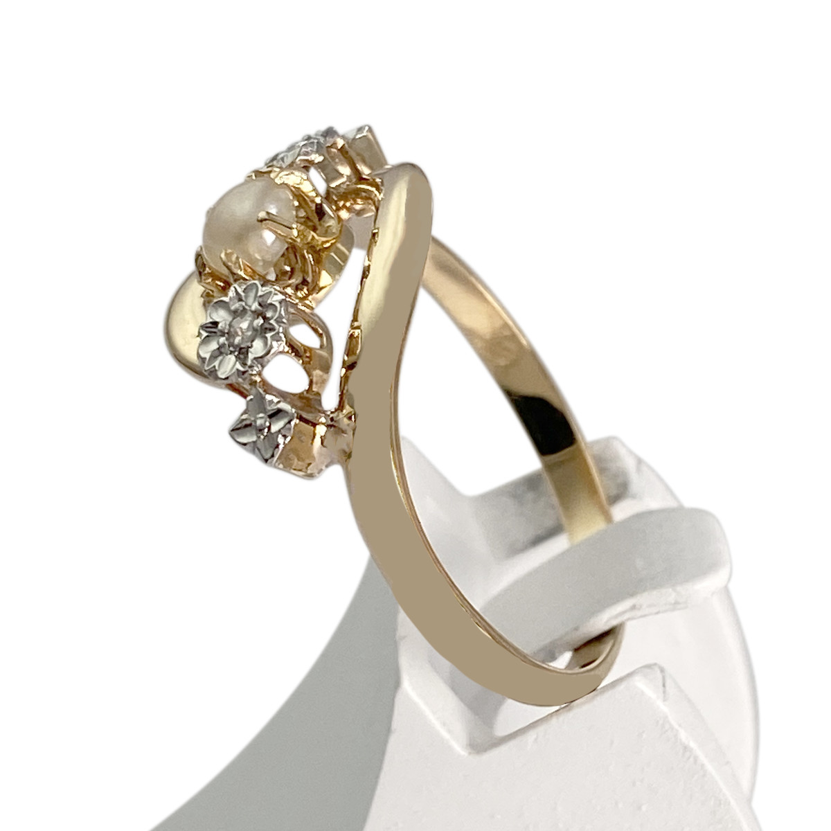 Bague d'occasion or 750 2 tons perle fine diamants - vue 2