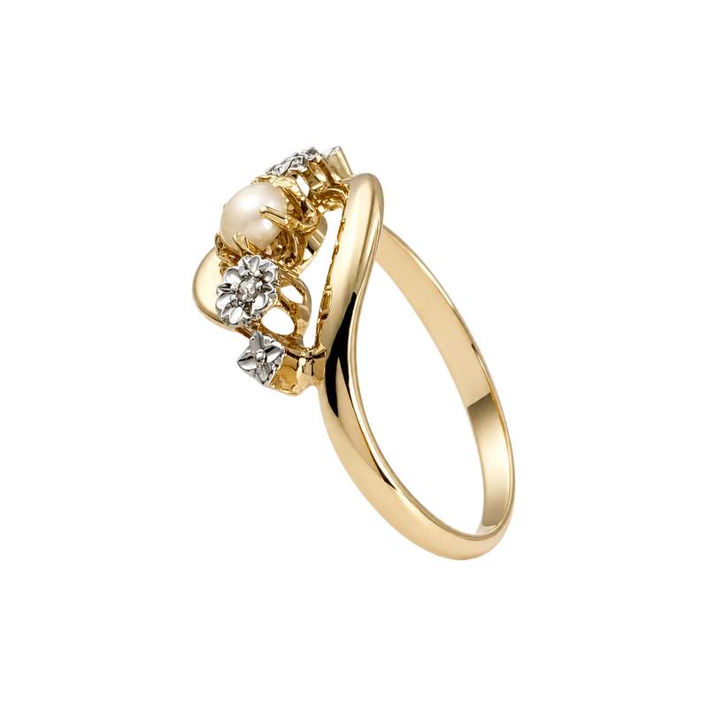 Bague d'occasion or 750 2 tons perle fine diamants - vue 2