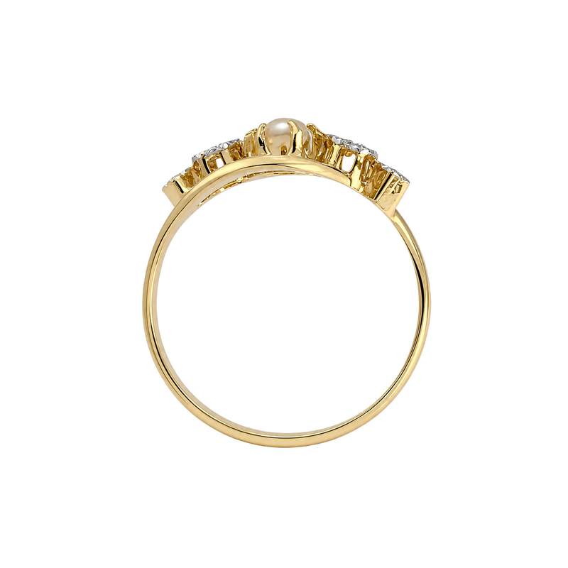 Bague d'occasion or 750 2 tons perle fine diamants - vue 3