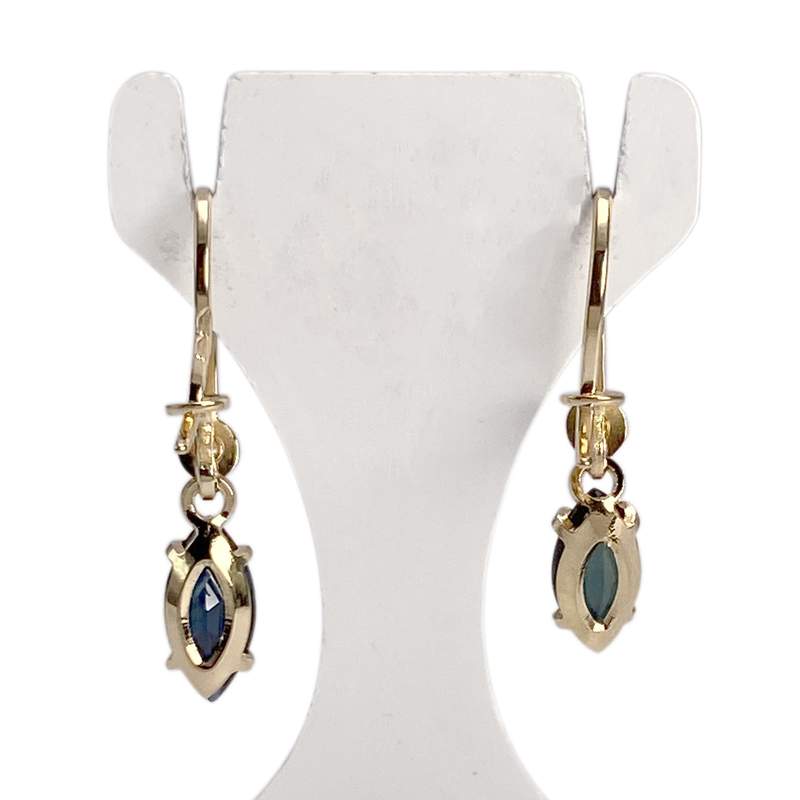 Boucles d'oreilles d'occasion or 750 jaune saphirs diamants - vue 3