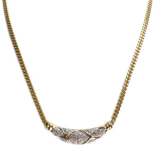 Collier d'occasion or 750 2 tons maille gourmette diamants
